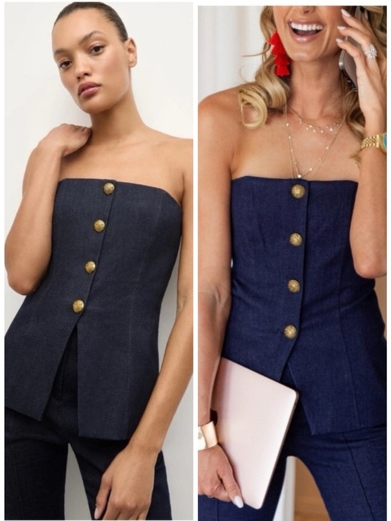 Veronica Beard Tops - VERONICA BEARD Forman Strapless Denim Navy Bustier Top SZ US 2